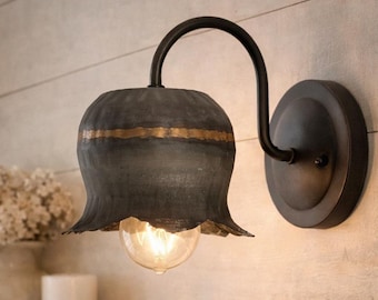 Lotus Flower Galvanized Farmhouse Wall Sconce Light - Lighting Fixture Flush Mount Kitchen Bathroom Vanity Ceiling Laundry Room Nursery Lamp