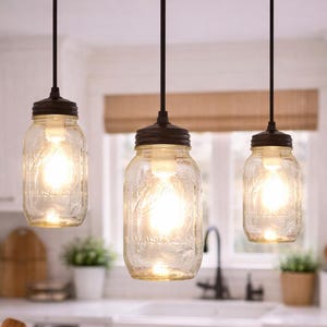 Mason Jar PENDANT Light NEW Quart - Rustic Flush Mount Ceiling Lighting Fixture Fan Farmhouse Chandelier Pendant Track Kitchen Pantry Ball