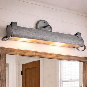 Galvanized Metal Farmhouse Dome Wall Vanity Bathroom Light Fixture - Rustic Flush Mount Farm Sconce Lighting Cabin Kitchen Barn - 23/25/27"L