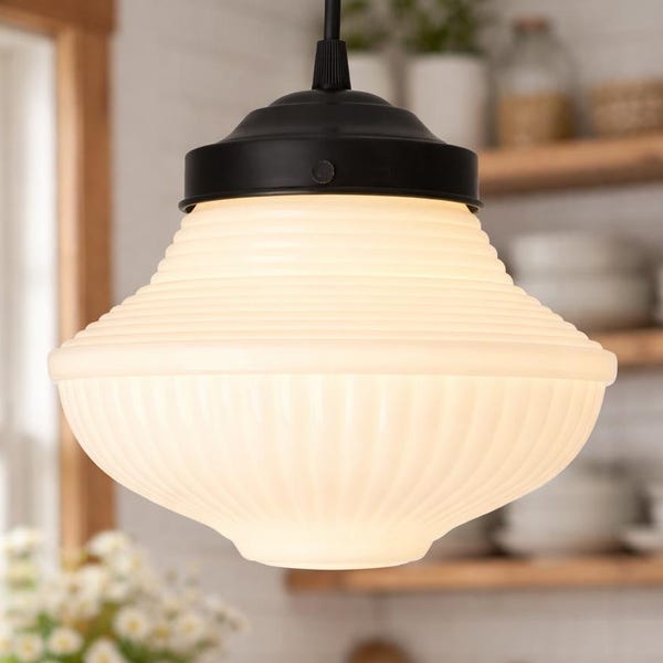 Schoolhouse Traditional PENDANT Light - Antique Ceiling Lighting Milk Glass Lamp Farmhouse Vintage Country Flush Mount Kitchen Opal Bathroom