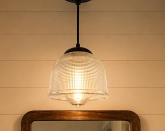 Factory Holophane Vintage Shade 1960's Pendant Light- Chandelier Lighting Fixture Pendant Farmhouse Kitchen Hallway Bathroom Bedroom Antique