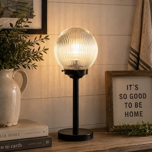 Farmhouse Holophane Globe Table Lamp | Vintage Industrial Glass Lighting