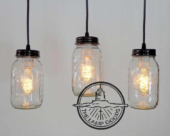 Mason Jar Chandelier Lighting Rectangular With New Quart Trio Etsy