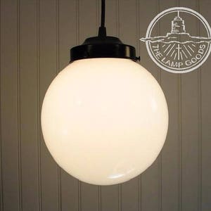 Milk Glass PENDANT Light 8&quot; Large Opal Globe- Chandelier Lighting Fixture Hanging Kitchen Pendant Farmhouse Industrial Modern Bathroom Lamp