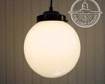 Milk Glass PENDANT Light 8" Large Globe- Chandelier Lighting Fixture Hanging Kitchen Pendant Farmhouse Industrial Modern Bathroom Lamp