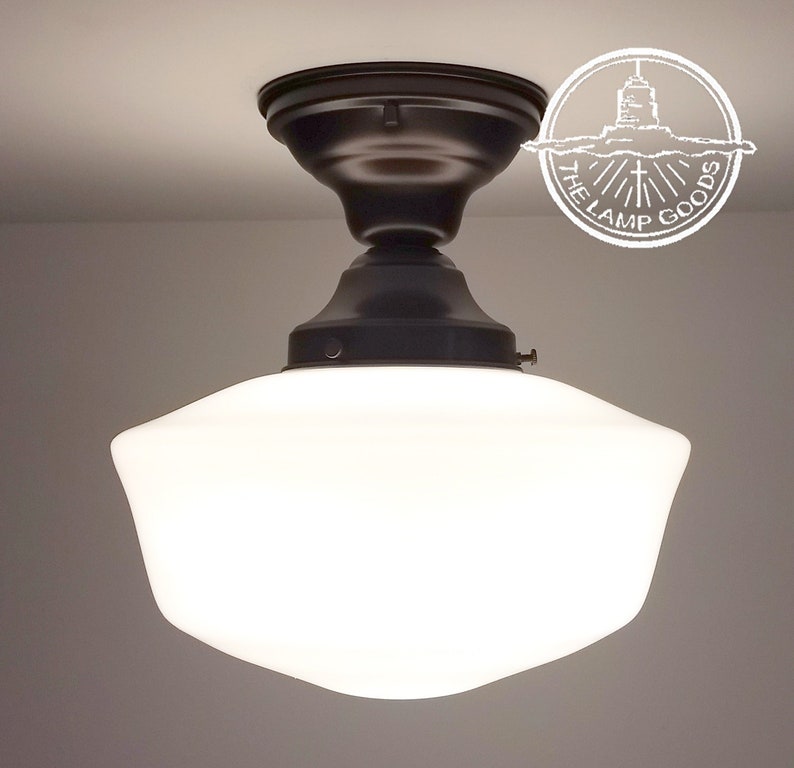 Antique Vintage Schoolhouse Milk Glass Light Fixture Modern Lighting Chandelier Lamp Kitchen Farmhouse Lampgoods