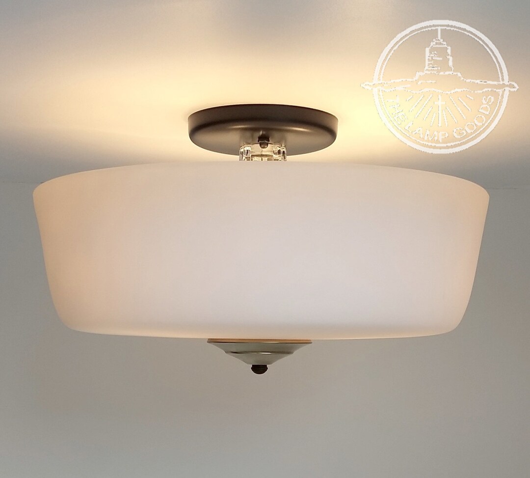 Modern Drum FLUSH Mount Milk Glass Ceiling Light 3light Etsy