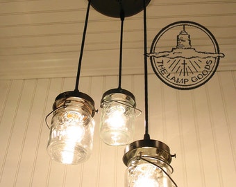 Mason Jar CHANDELIER Light Vintage Pints -Lighting Ceiling Flush Mount Hardwired Hanging Antique Rustic Kitchen Bathroom LampGoods