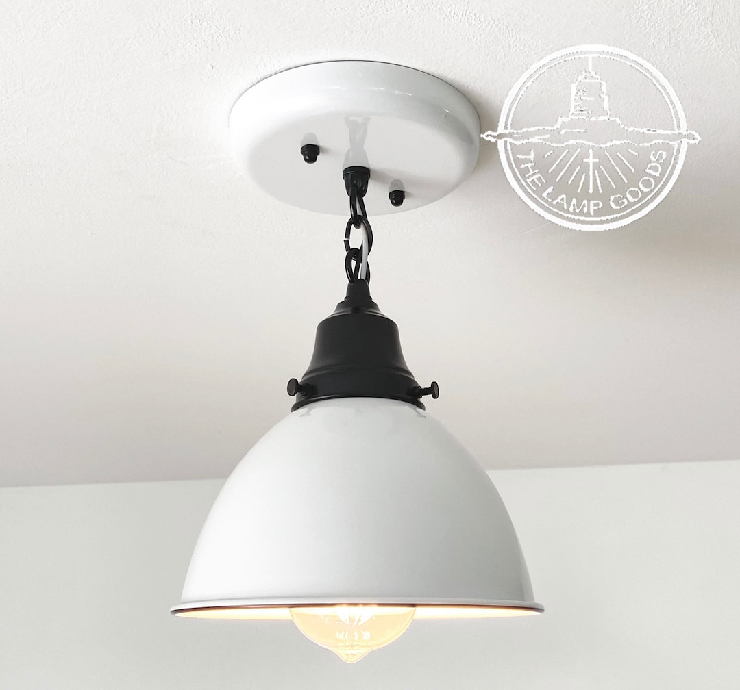 Modern Farmhouse Ceiling Light of White Enamel With Chain - Kitchen ...