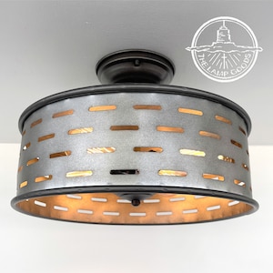 Farmhouse Ceiling Light of Galvanized Metal - Rustic Farmhouse Flush Mount Ceiling Lighting Hanging Kitchen Pendant Chandelier Flush Mount