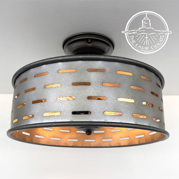 Farmhouse Ceiling Light of Galvanized Metal - Rustic Farmhouse Flush Mount Ceiling Lighting Hanging Kitchen Pendant Chandelier Flush Mount