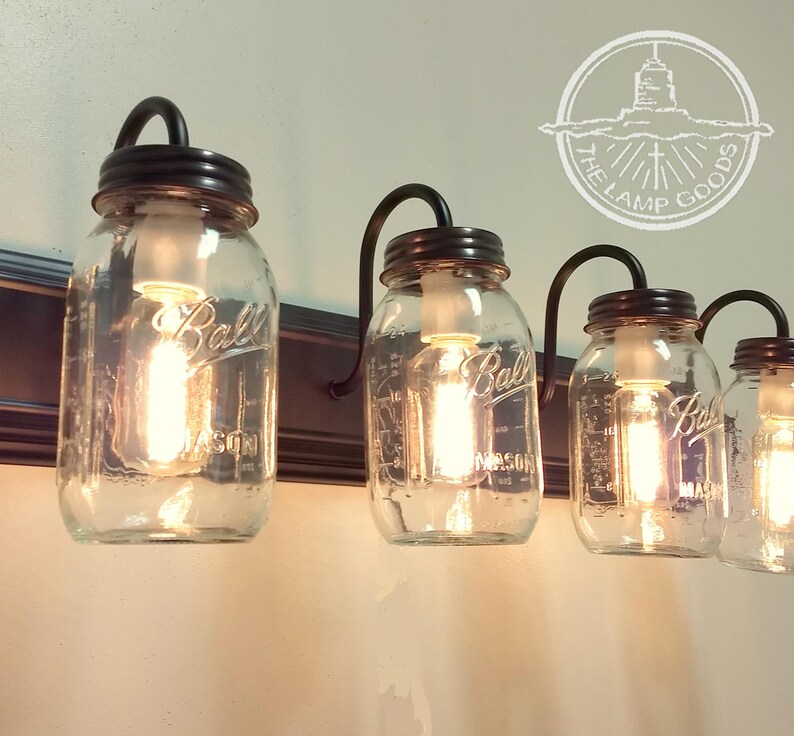 Mason Jar 4 Light Wall Sconce New Quart Farmhouse Lighting Vanity Bathroom Fixture Ceiling Chandelier Kitchen Lamp Pendant By Lampgoods