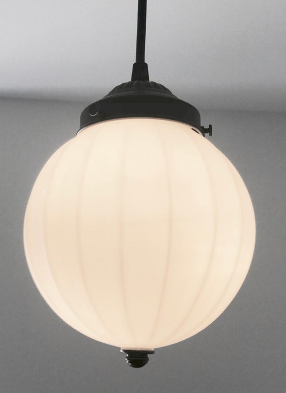 Pendant Light Fixture Of Fluted Milk Glass Globe Flush Mount Chandelier Lighting Ceiling Farmhouse Kitchen Bathroom Lamp By Goods