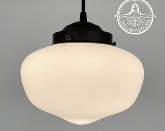 Modern SCHOOLHOUSE Pendant Lighting Fixtures Milk Glass Opal- Dining Ceiling Light Lamp Farmhouse Country Flush Mount Kitchen Mid Century