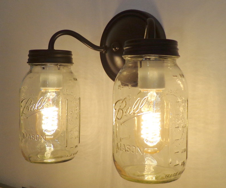 Canning Jar DOUBLE Wall Sconce NEW Quarts Mason Jar Lights Etsy