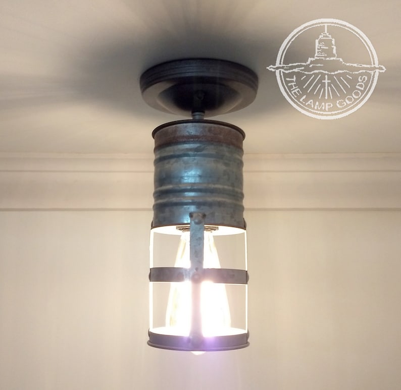 Galvanized Farmhouse Barn Ceiling Light With Edison Bulb Image 0