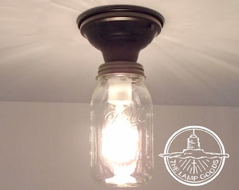 Mason Jar Ceiling Light Fixture with New Quart - Farmhouse Flush Mount Ceiling Light by LampGoods