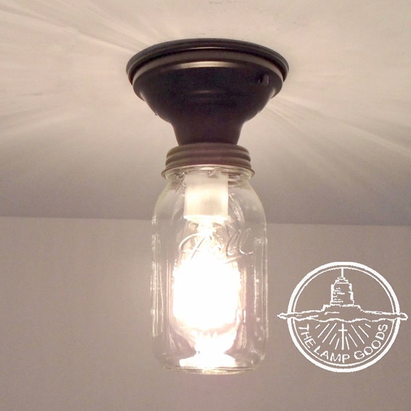 Mason Jar Ceiling Light Fixture with New Quart - Farmhouse Flush Mount Ceiling Light by LampGoods