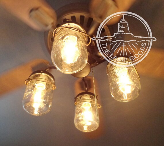 Rustic Mason Jar Ceiling Fan Light Kit Only With Vintage Pints Etsy