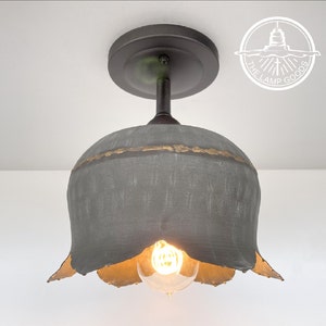 Lotus Collection Ceiling Light of Galvanized Metal - Rustic Lighting Fixture Farmhouse Chandelier Kitchen Bathroom Lamp Goods