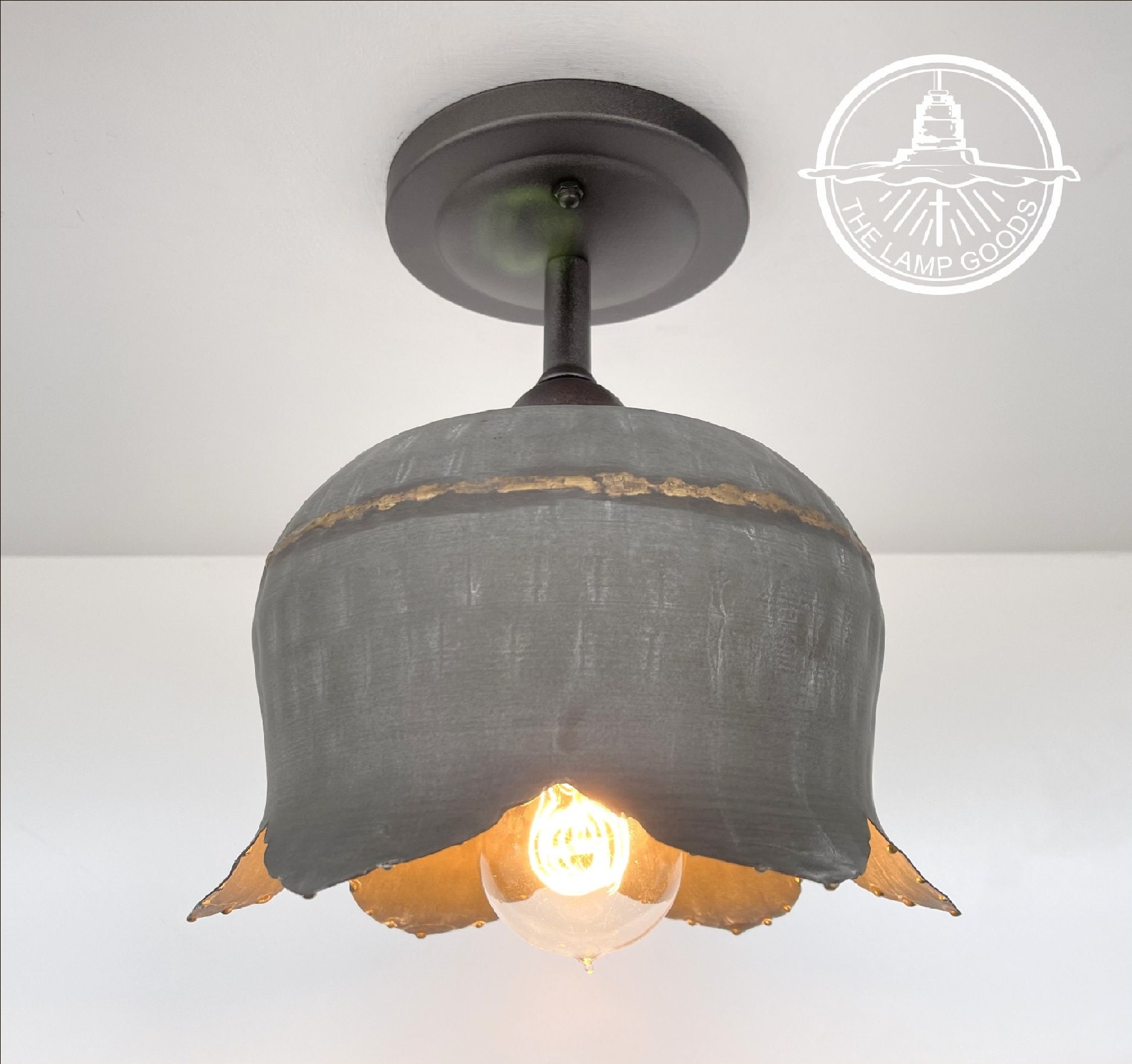 Lotus Collection Ceiling Light of Galvanized Metal Rustic Lighting