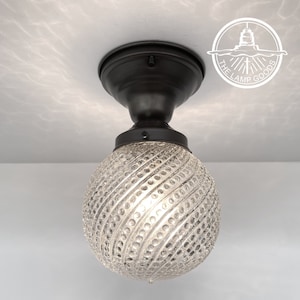 RARE! Hobnail Antique 1960&#39;s MID CENTURY Swirl Glass Ceiling Light Quality Lighting Chandelier Kitchen Bathroom Dining Flush Mount Entry