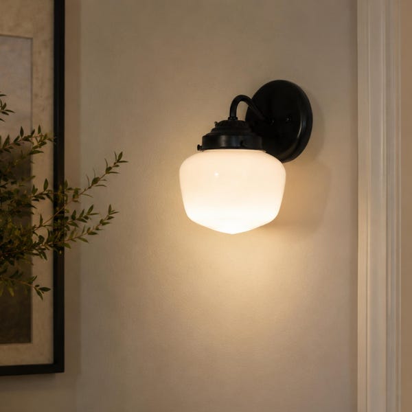 SCHOOLHOUSE Milk Glass SCONCE | 6" | Wall Lighting Opal Milk Glass Light Fixture Flush Mount Ceiling Farmhouse Lamp Bathroom Kitchen
