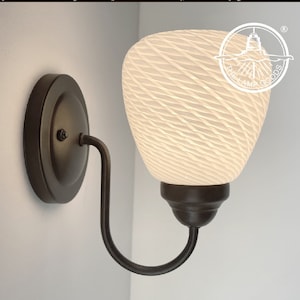 Modern &#39;Ribbon&#39; 1970&#39;s Milk Glass WALL SCONCE Lighting Globe -Antique Light Fixture Lamp Kitchen Mid Century Bedroom Quality Vanity Bathroom