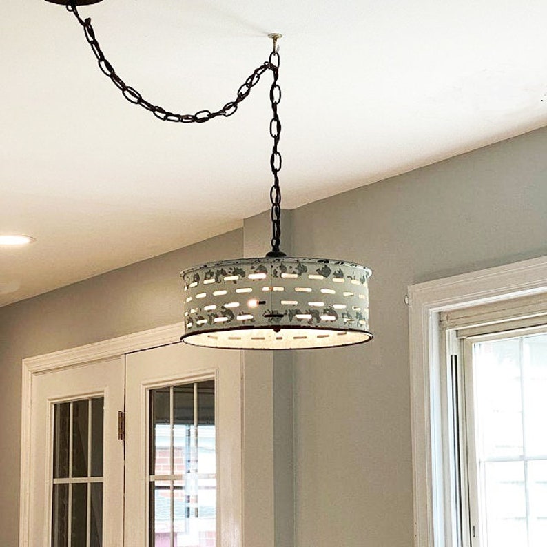 Rustic Farmhouse Chandelier Light Fixture of Chippy Galvanized Metal Kitchen Pendant Farmhouse Flush Mount Bathroom Hanging Bedroom Light image 2