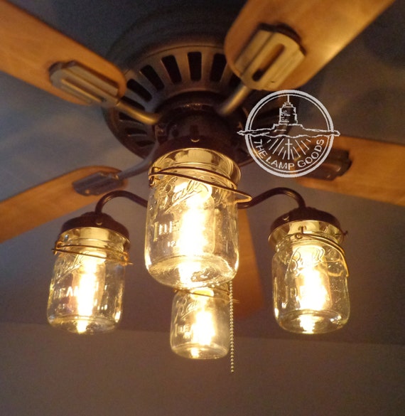 Rustic Mason Jar Ceiling Fan Light KIT ONLY With Vintage Pints Farmhouse  Lighting Fixture Chandelier Pendant Flush Mount Track 