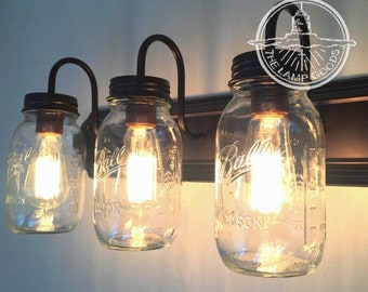 MASON JAR Vanity Light Trio Bathroom Wall Sconce Lighting Fixture -Rustic Antique Vintage Flush Mount Farmhouse Ceiling Chandelier Fan Track