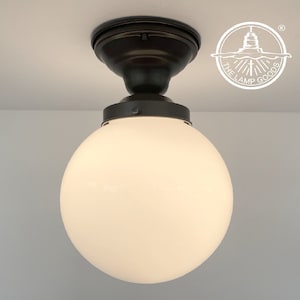 Opal Blown Milk Glass Globe CEILING LIGHT 8&quot;- Modern Mid Century Flush Mount Schoolhouse Dome Lighting Kitchen Bathroom Contemporary Bedroom