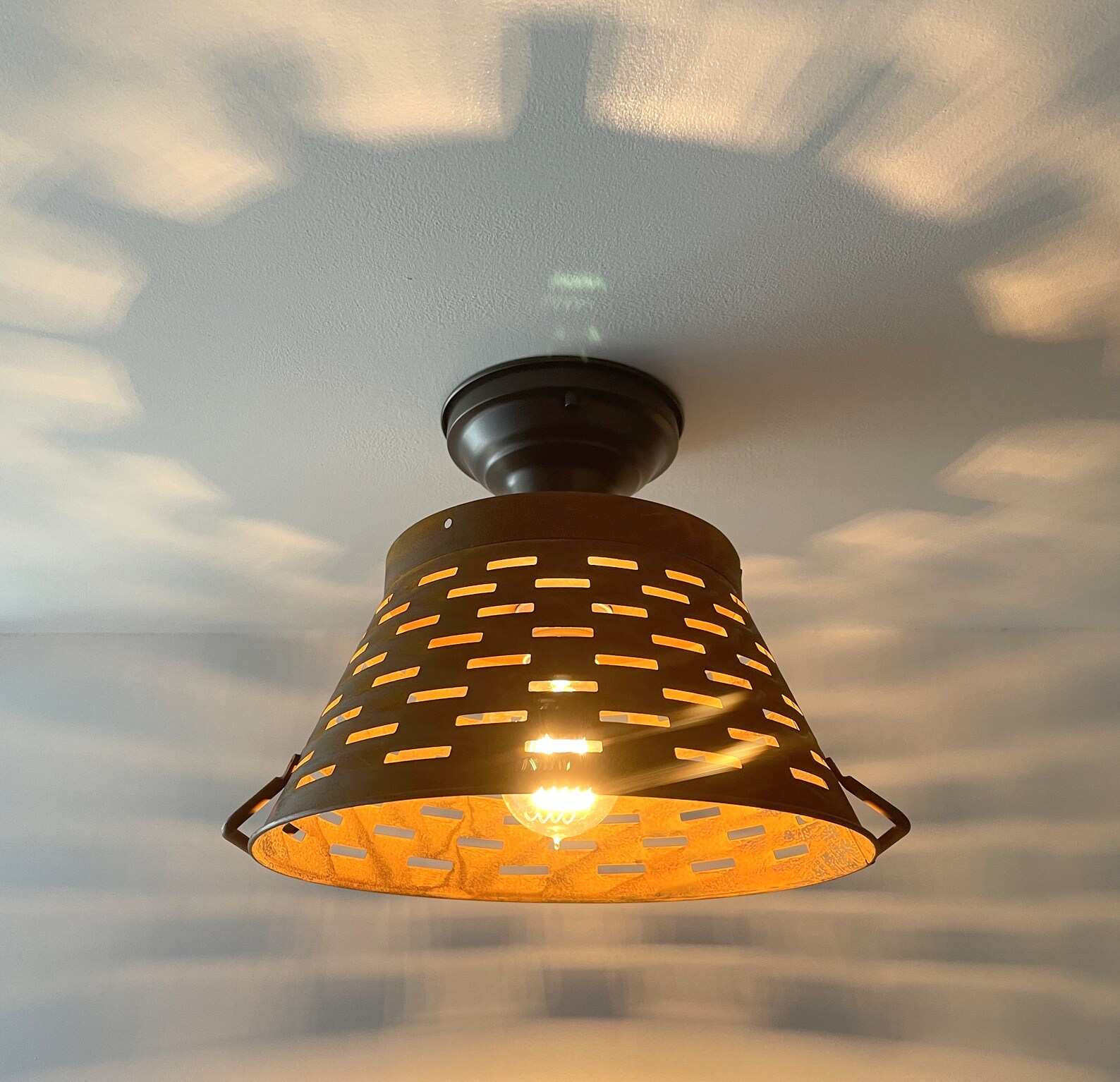 Pierced Barn Metal Rustic Farmhouse Ceiling Light Fixture - Flush Mount Lighting Cottage ...