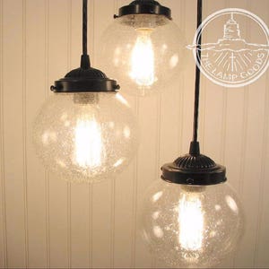 Glass Pendant CHANDELIER Light Seeded Glass Pendant Trio - Flush Mount Lighting Fixture Kitchen Dining Lamp Lights Antique Ceiling LampGoods