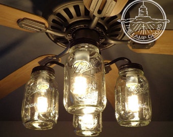 Mason Jar Ceiling Fan LIGHT KIT ONLY Farmhouse Chandelier Vintage Antique Rustic Flush Mount Lighting Fixture Kitchen Bathroom Remodel Track