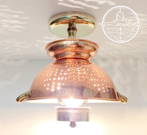 Copper Brass Colander Ceiling Light Country Flush Mount Chandelier Lighting Track Fan Rustic By Lampgoods