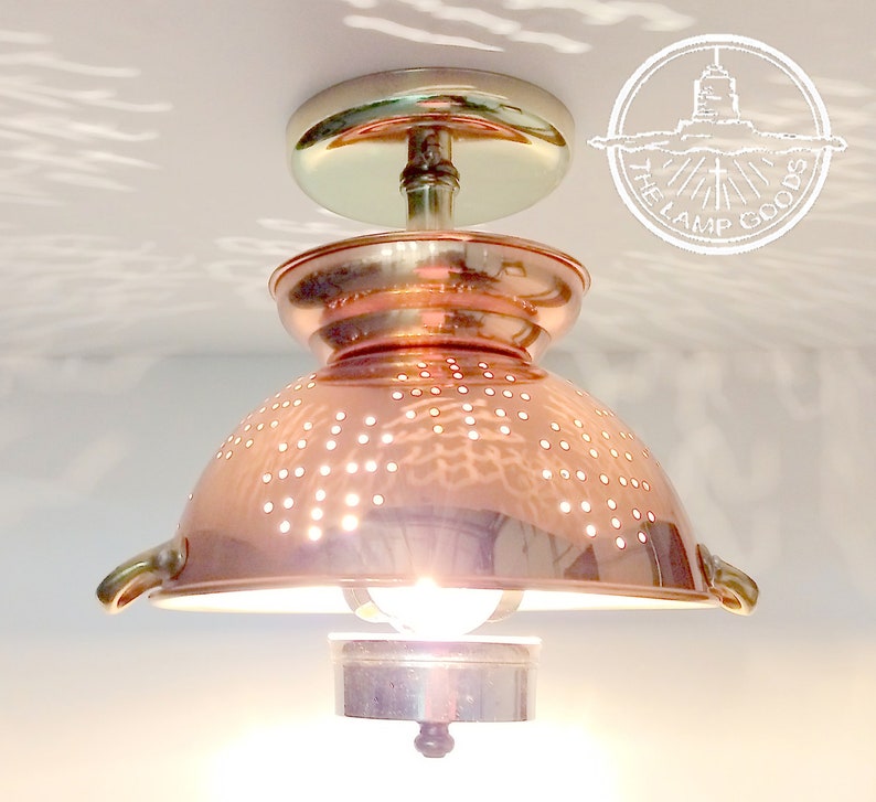 Copper Brass Colander Ceiling Light Country Flush Mount Etsy
