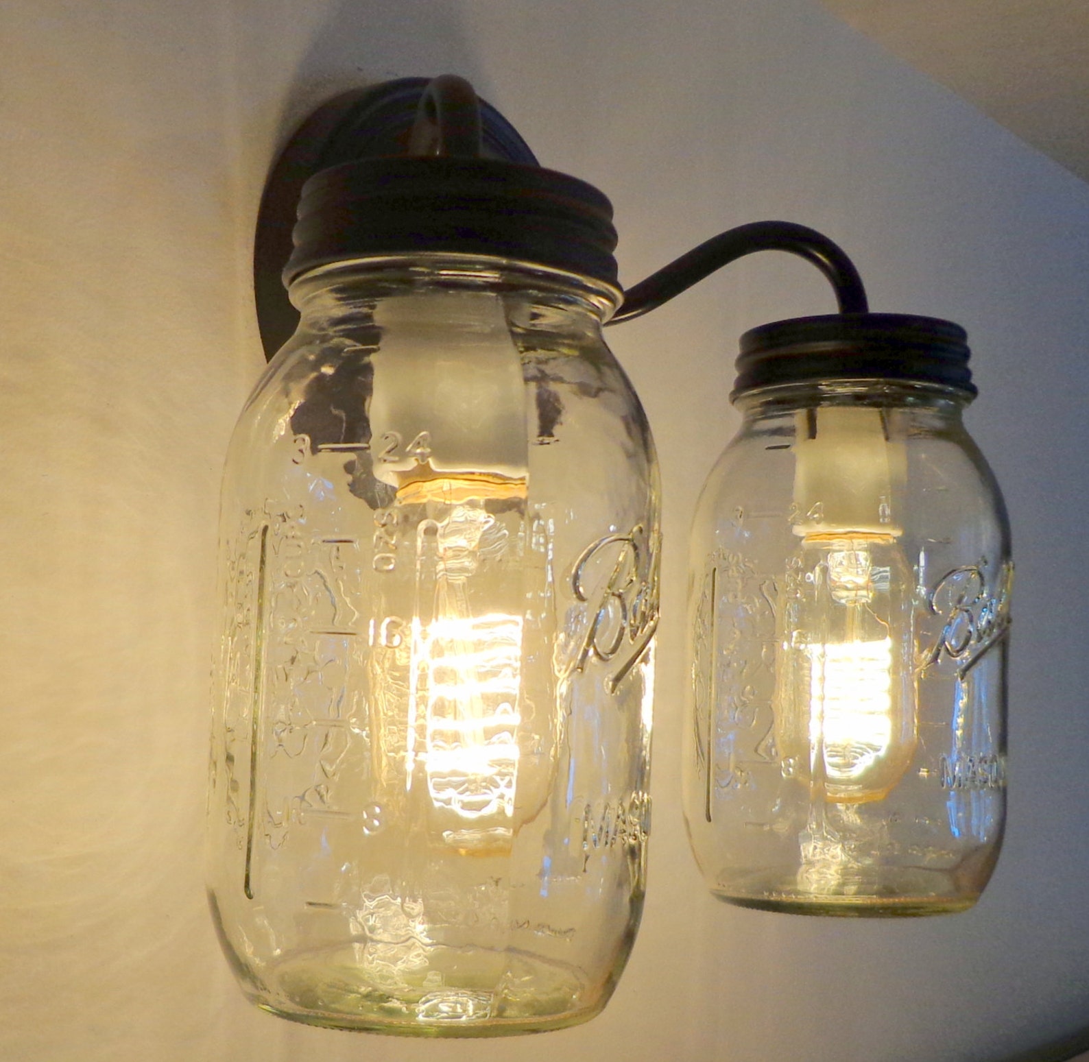 Canning Jar DOUBLE Wall Sconce NEW Quarts Mason Jar Lights Etsy