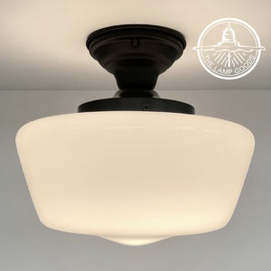 Large Schoolhouse Milk Glass Light Fixture Machias -Ceiling Lighting Antique Farmhouse Vintage Lamp Globe Flush Mount Kitchen Bathroom Flush