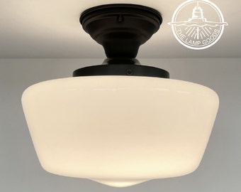 Large Schoolhouse Milk Glass Light Fixture Machias -Ceiling Lighting Antique Farmhouse Vintage Lamp Globe Flush Mount Kitchen Bathroom Flush