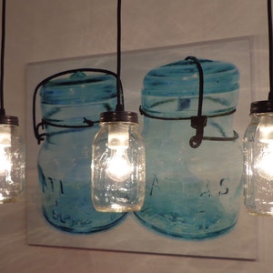 Mason Jar TRACK LIGHTING Pendant Trio - Rustic Chandelier Farmhouse Light Ceiling Flush Mount Kitchen Bathroom Lamp Hanging Canning Lamp image 6