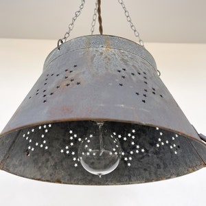 Weathered Galvanized Chandelier Light Fixture Farmhouse Ceiling Lights Kitchen Pendant Flush Mount Industrial Dining Rustic Star Colander image 8