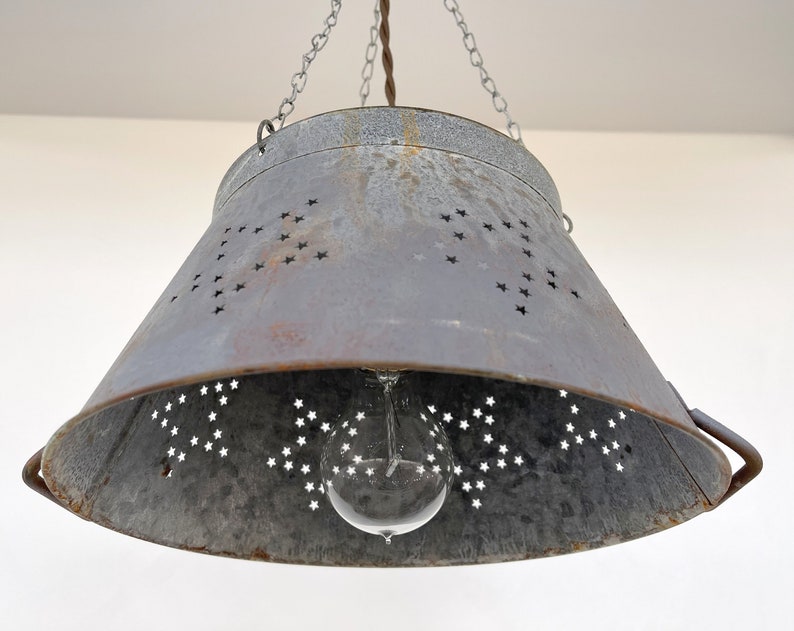 Weathered Galvanized Chandelier Light Fixture Farmhouse Ceiling Lights Kitchen Pendant Flush Mount Industrial Dining Rustic Star Colander image 8