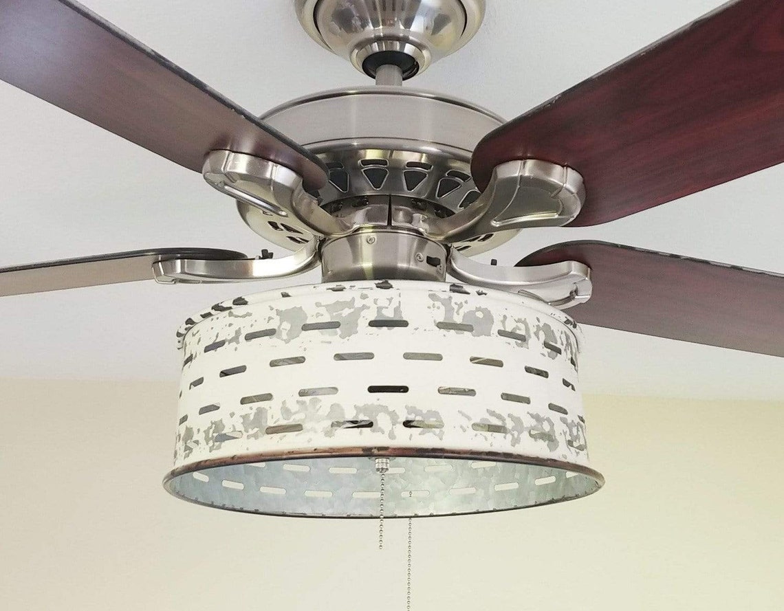 Drum Ceiling Fan Light Kit of Rustic Galvanized Chippy Etsy