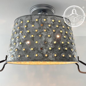 Oval Pierced Wash Tub Ceiling Light Fixture - Laundry Room Hanging Kitchen Pendant Galvanized Chandelier Flush Mount Modern Farmhouse