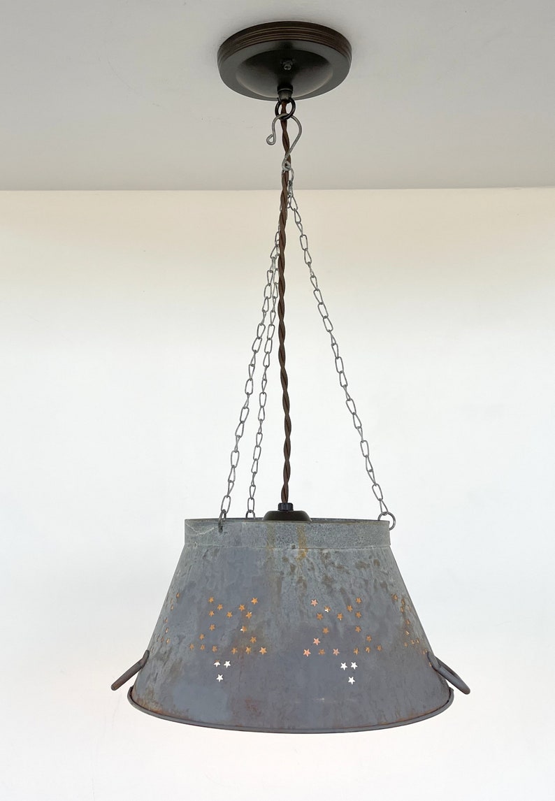 Weathered Galvanized Chandelier Light Fixture Farmhouse Ceiling Lights Kitchen Pendant Flush Mount Industrial Dining Rustic Star Colander image 10