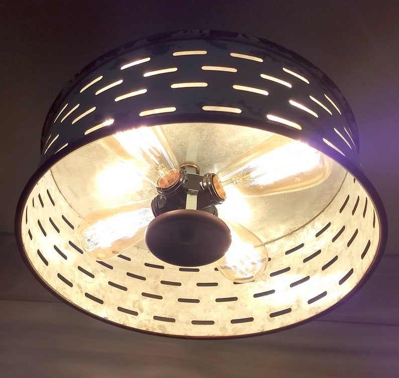 Rustic Flush Mount Galvanized Ceiling Light Chippy White Etsy