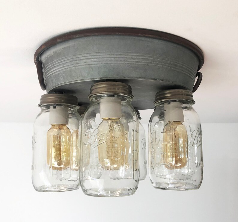 Flush Mount Rustic Mason Jar CEILING LIGHT Fixture New ...