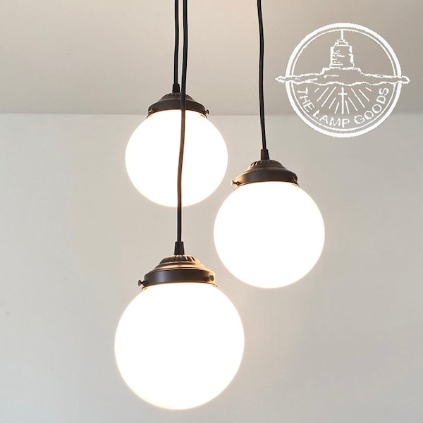 Chandelier Trio Modern Globe Pendant Lights -Dining Room Opal Milk Glass Mount Lighting Bathroom Kitchen Fixture Farmhouse Mid-Century  Lamp