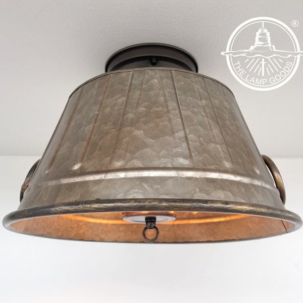 Aged Brass Copper Farmhouse Ceiling Lighting - Modern Metal Flush Mount Light Fixture Kitchen Bathroom Bedroom Lamp Laundry Room Bronze